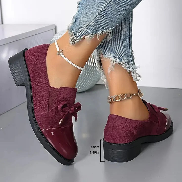 Marvina - Mocasines Elegantes Con Punta Redonda y Lazo Decorativo