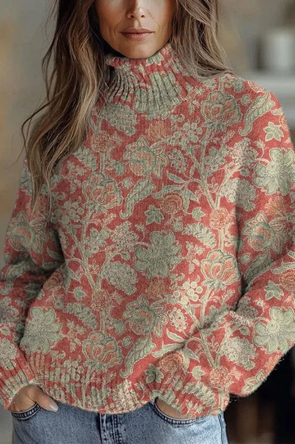 Nijole - Sudadera Floral de Cuello Alto y Manga Larga