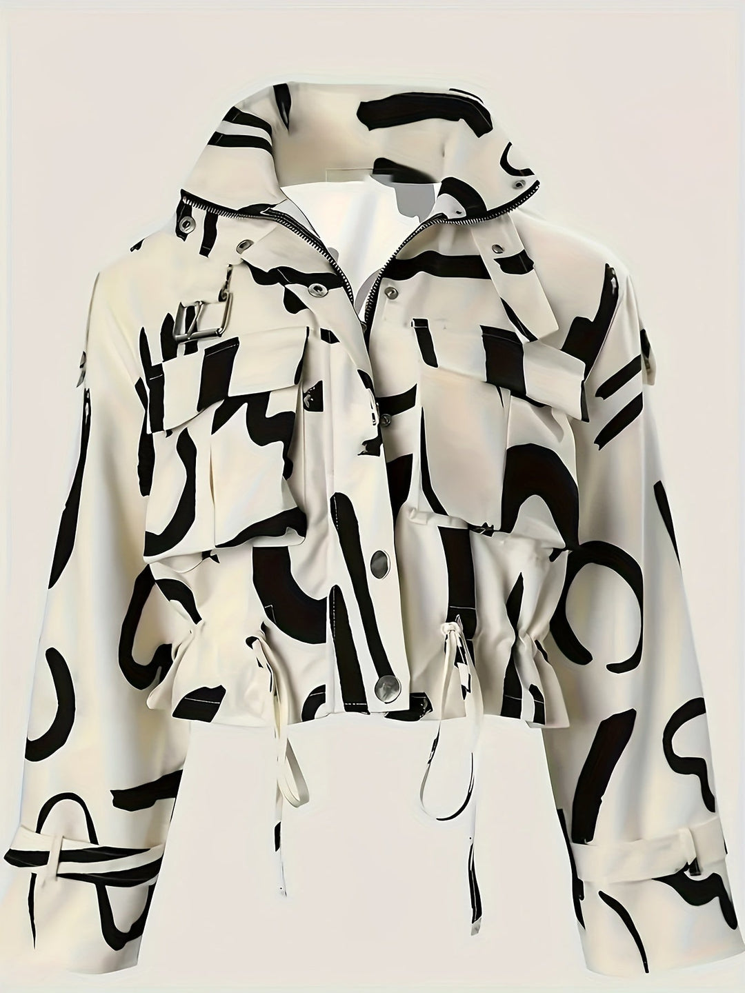 Fredely - Chaqueta Con Cordón en La Cintura Y Múltiples Bolsillos