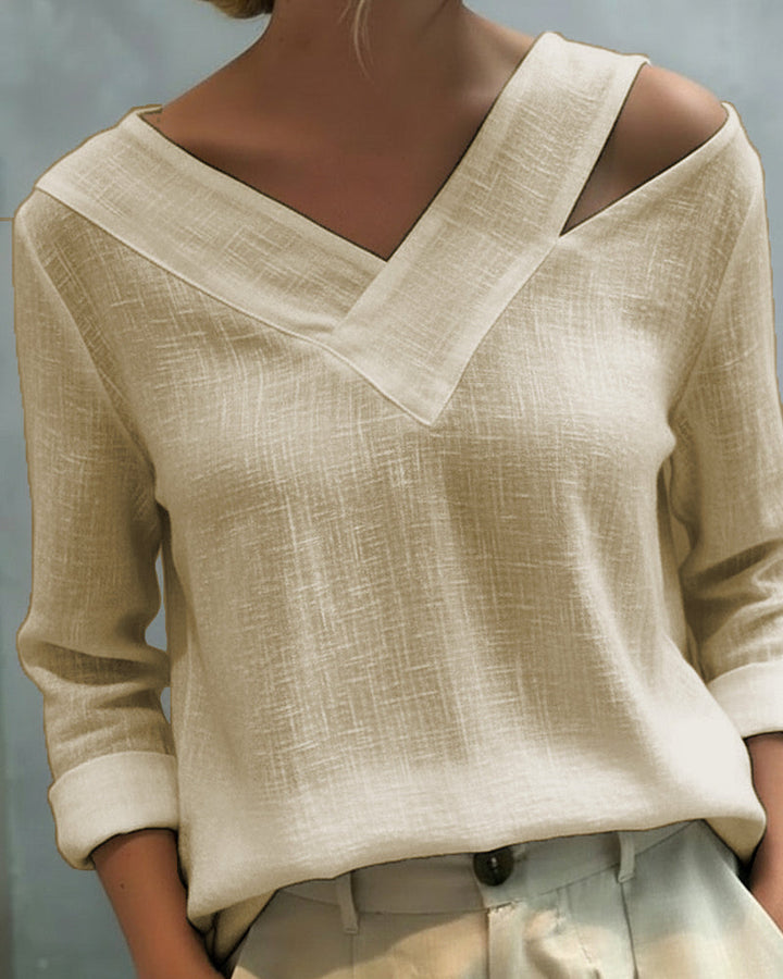 Makeeta - Elegante Top Con Cuello En V y Tirantes