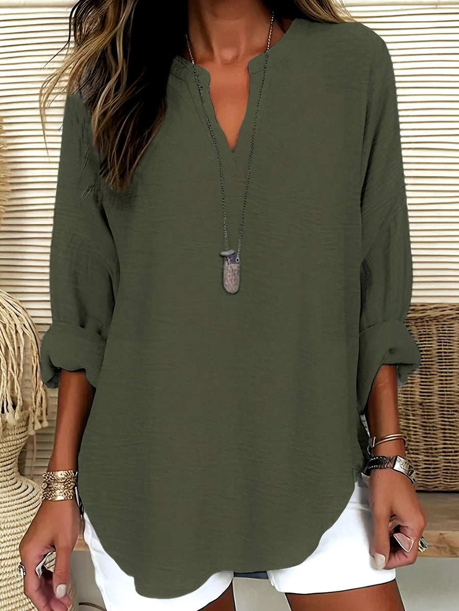Shawna - Blusa Con Cuello En V y Manga Larga