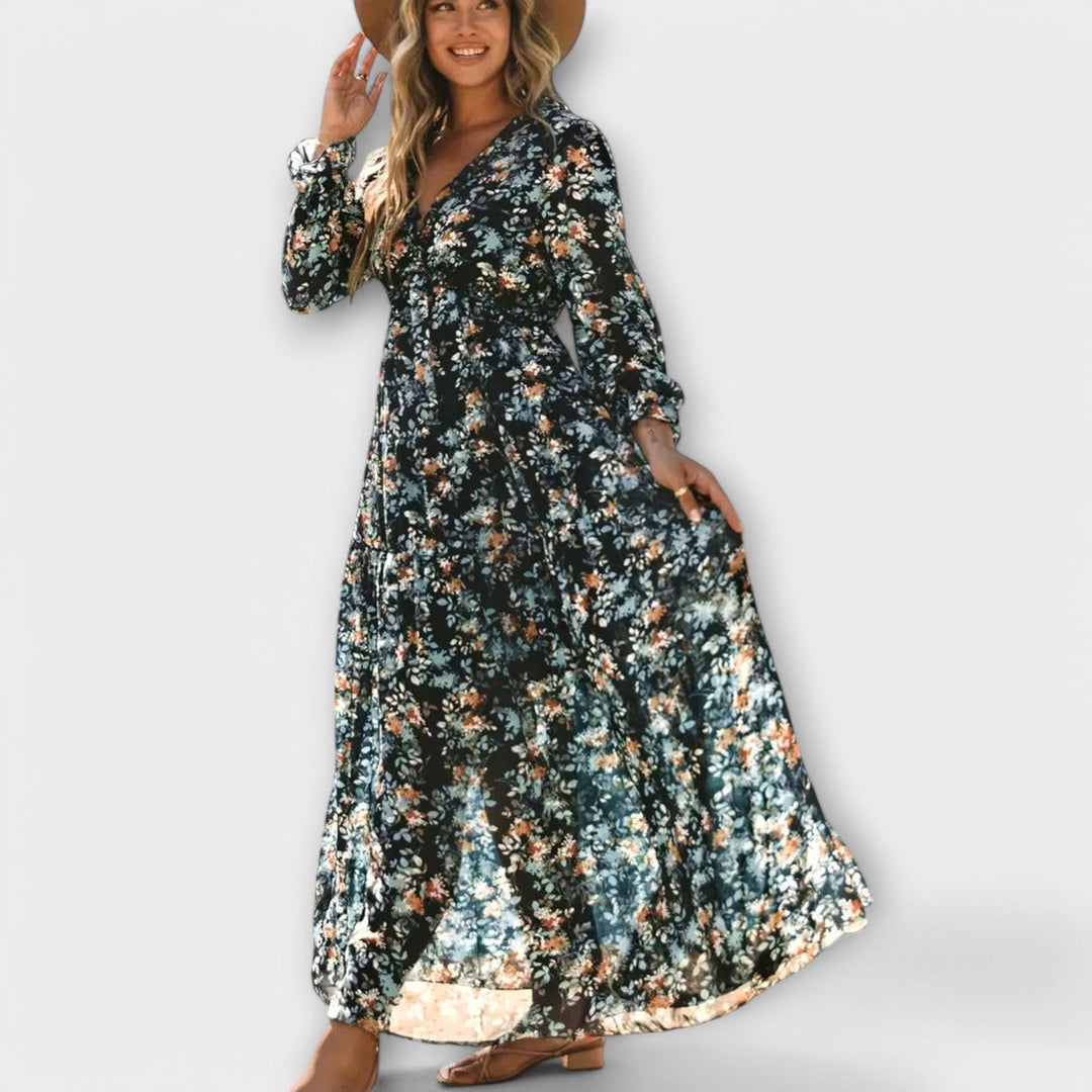 Lukrecija - Vestido largo Con Estampado Floral y Cuello en V