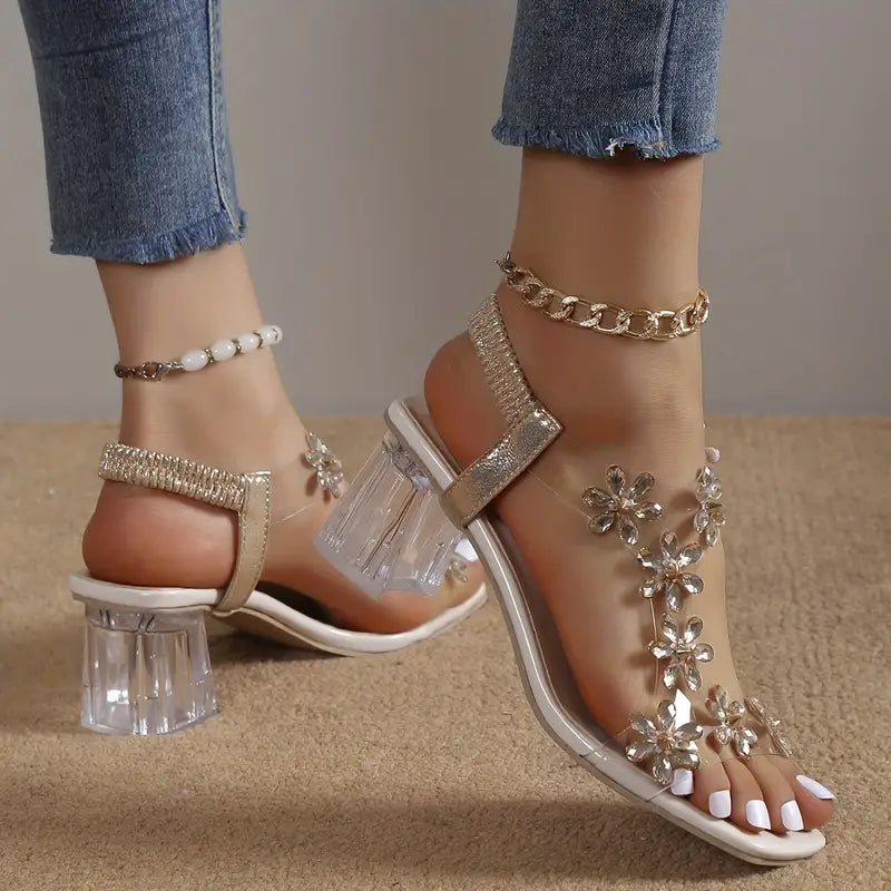 Graciela - Sandalias De Tacón Alto Con Cristales Florales