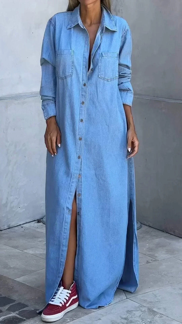 Chondona - Vestido Vaquero De Manga Larga Con Solapas