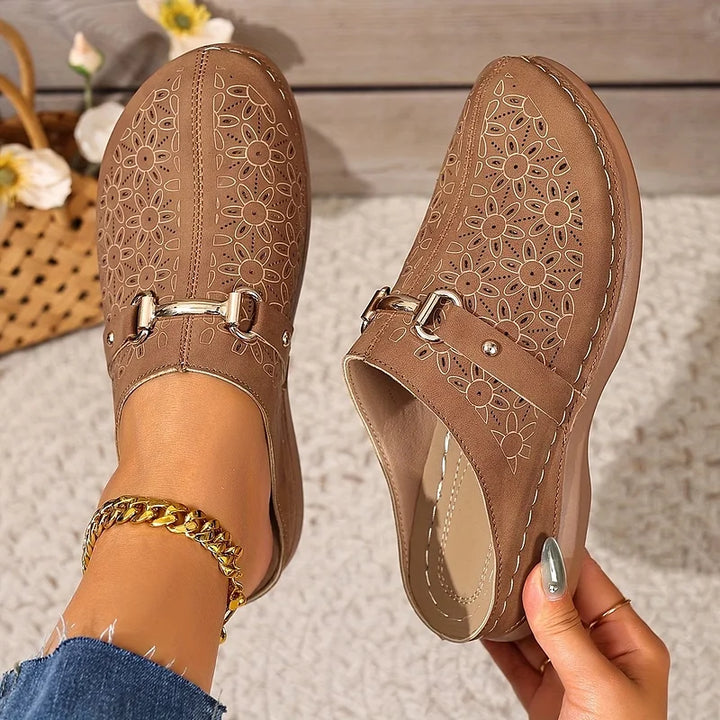 Hailen - Mules Tipo Mocasín Sin Cordones Con Estampado Floral Informal