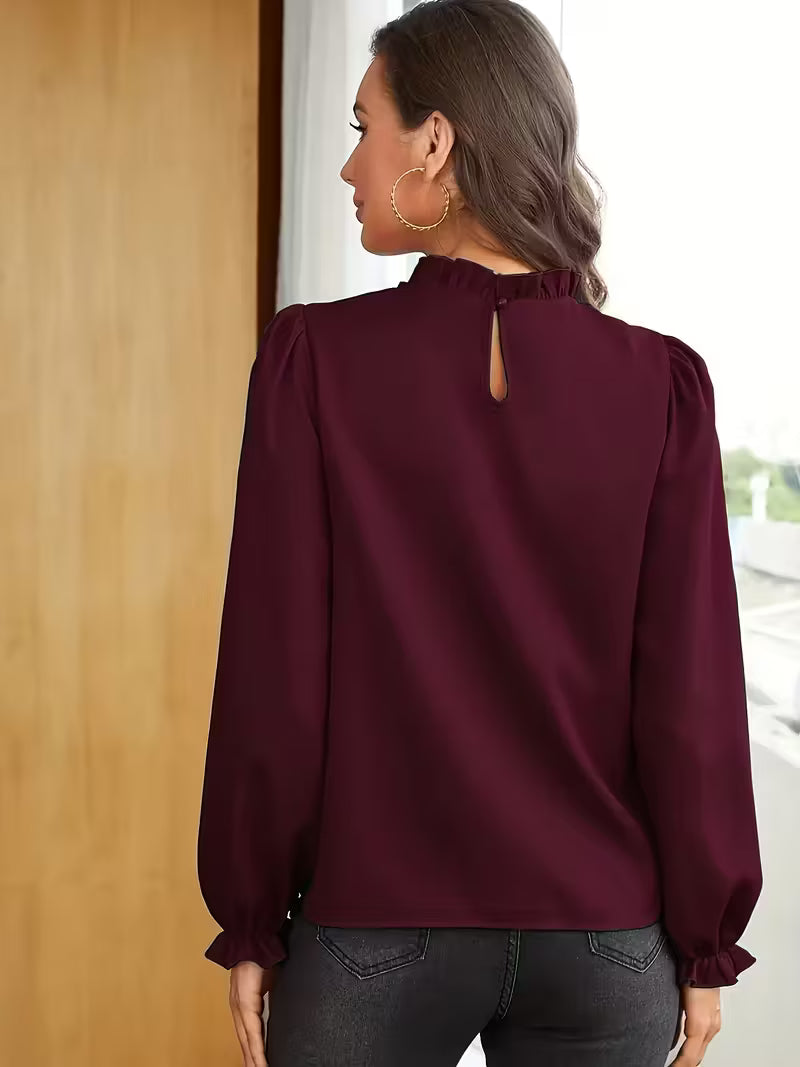 Aurelija - Blusa Con Cuello Con Volantes y Mangas Abullonadas