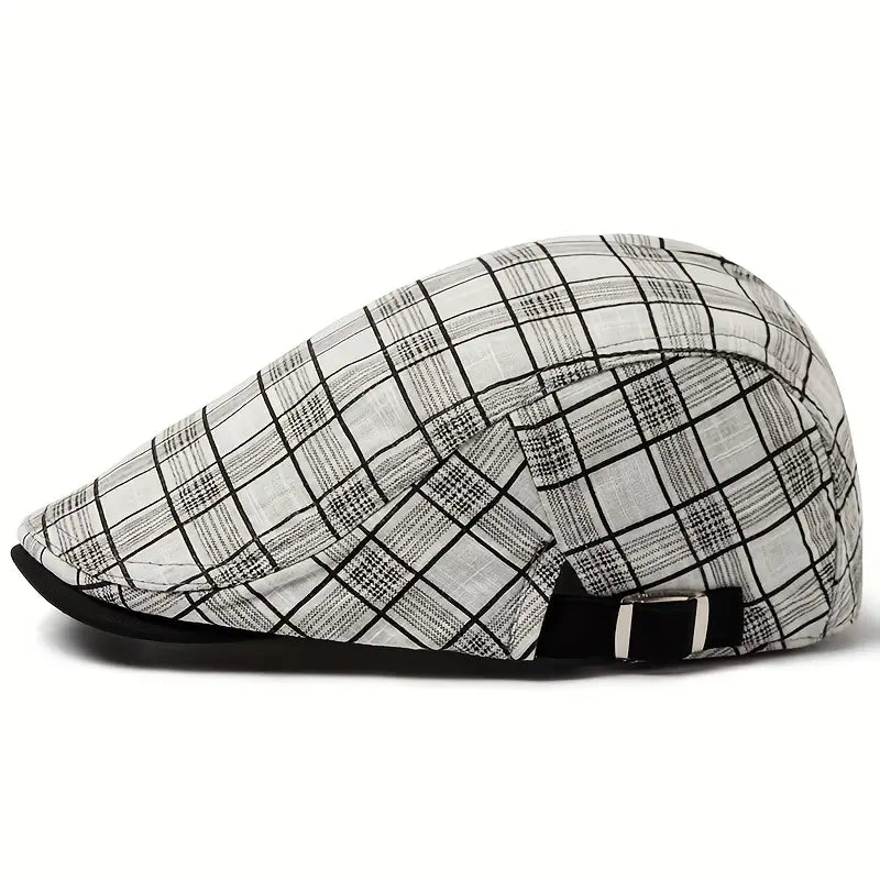 Zared - Gorra Boina Ajustable de Cuadros Vintage