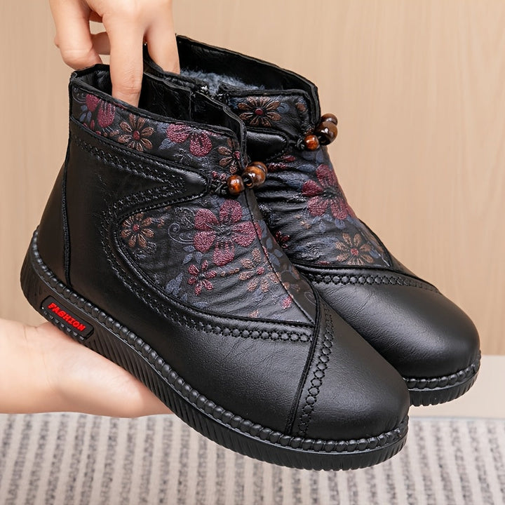 Robbie - Botines Vintage De Cuero Con Estampado Floral