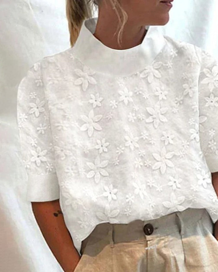 Rayhana - Blusa Bordada Con Cuello Alto Liso