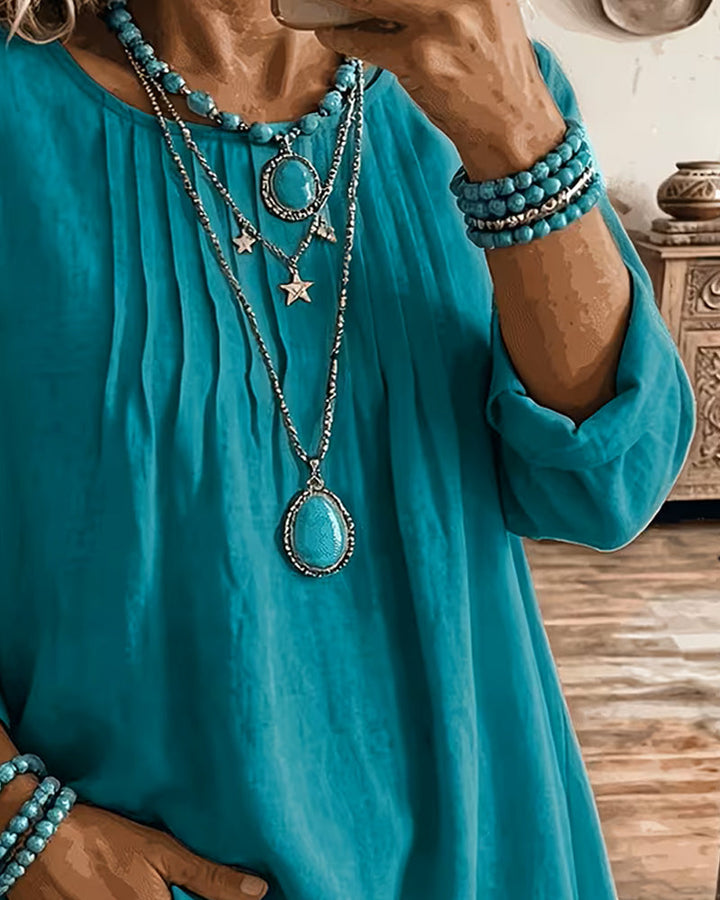 Taireen - Blusa Túnica Plisada de Estilo Boho