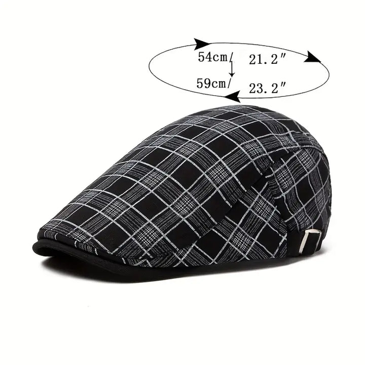 Zared - Gorra Boina Ajustable de Cuadros Vintage