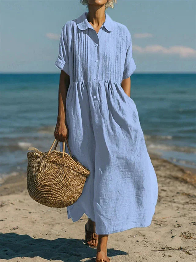 Janny - Elegante Vestido Camisero de Algodón Con Corte Fluido