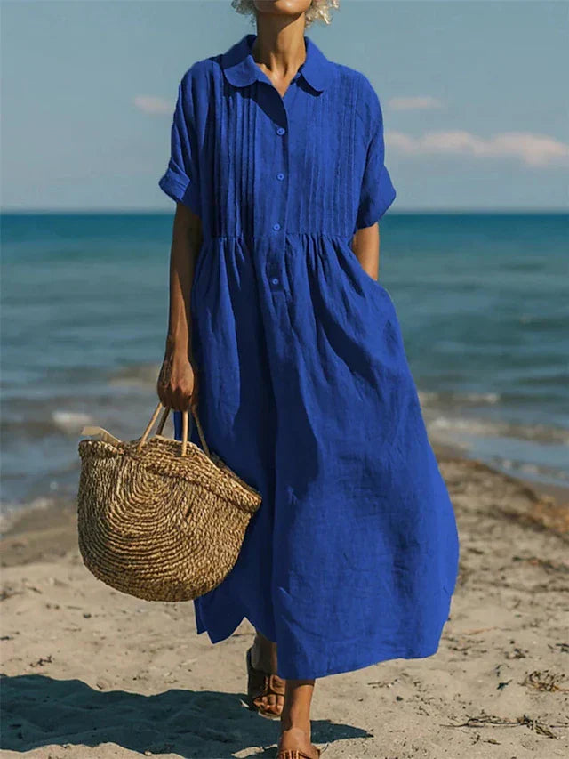 Janny - Elegante Vestido Camisero de Algodón Con Corte Fluido