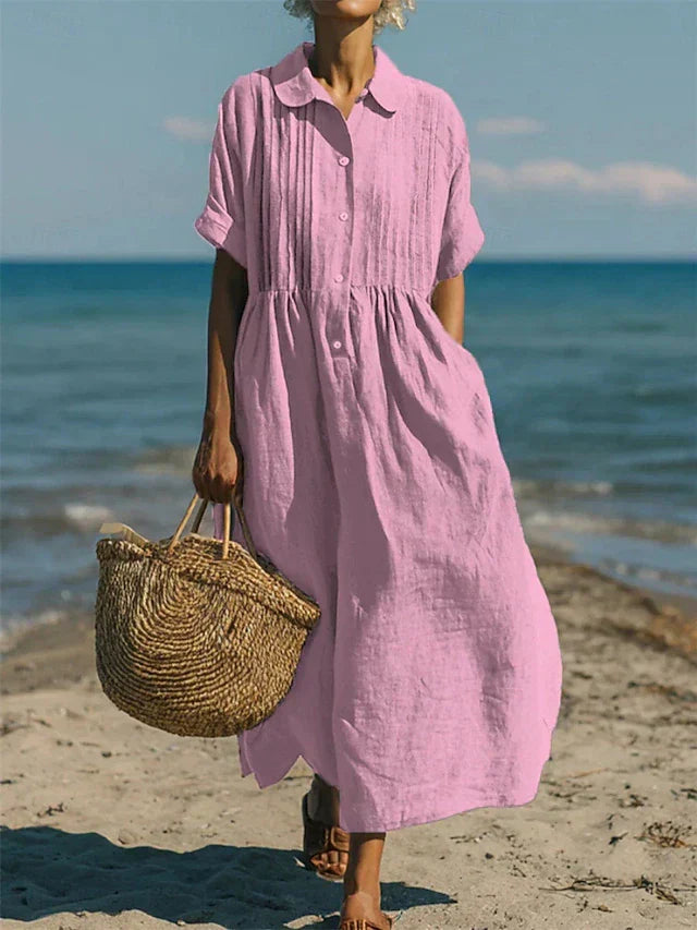 Janny - Elegante Vestido Camisero de Algodón Con Corte Fluido