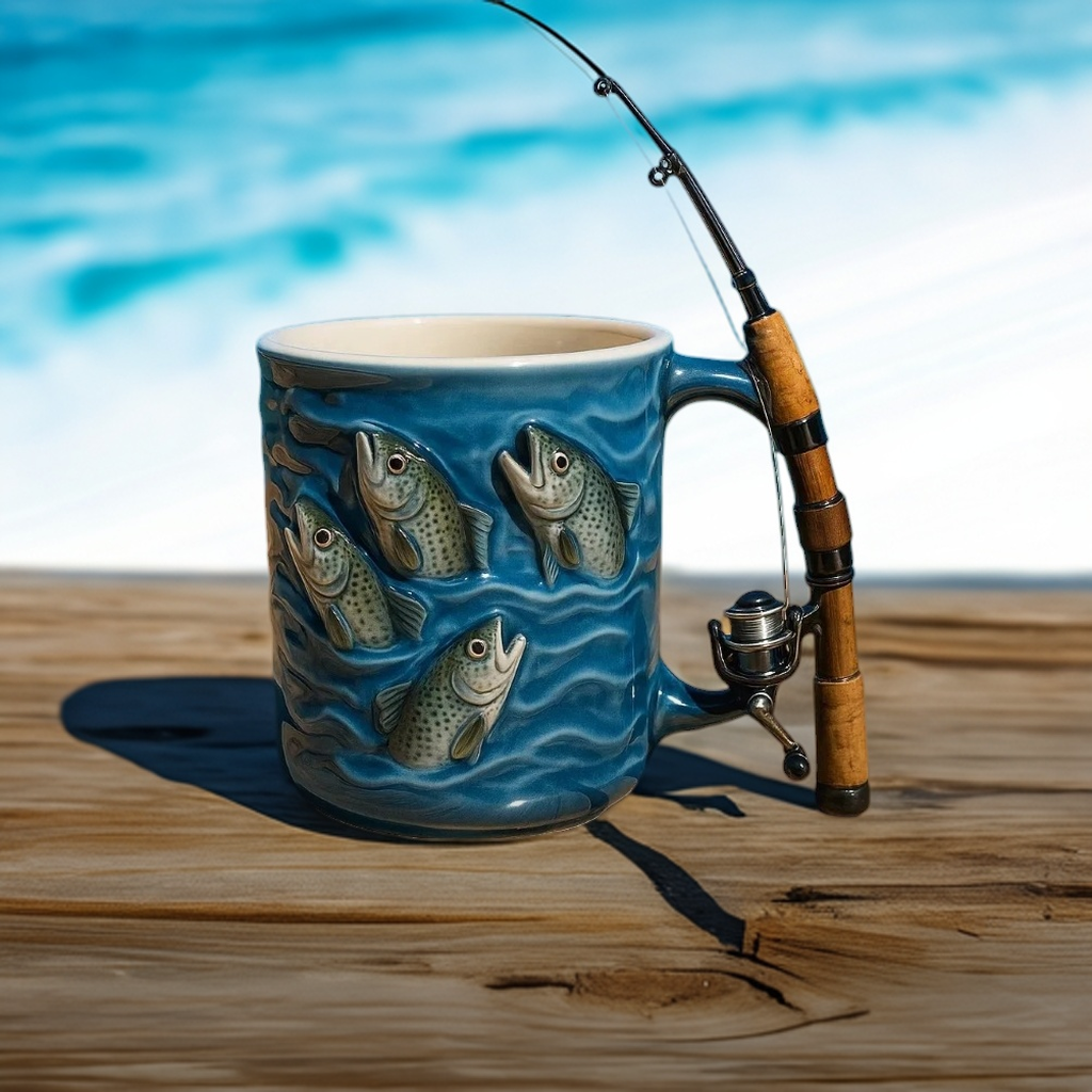 TideRoast - Taza de Pesca con Mango en forma de caña de pescar Miniatura