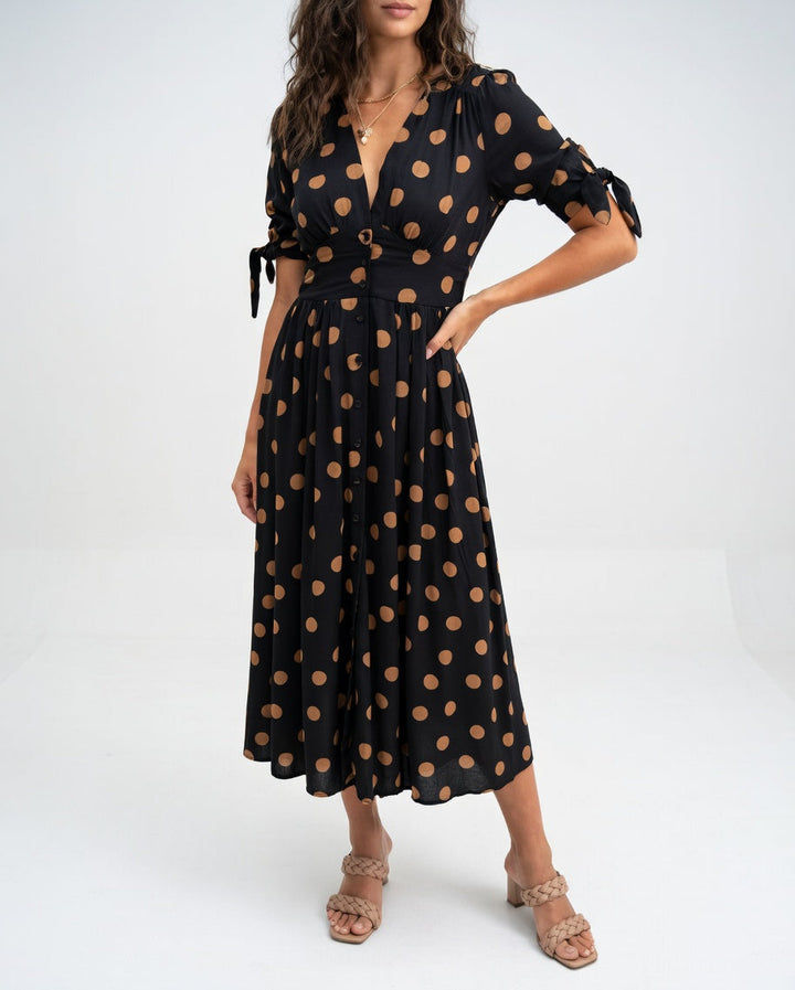 Fabienne - Elegante Vestido MIDI Con Estampado De Lunares