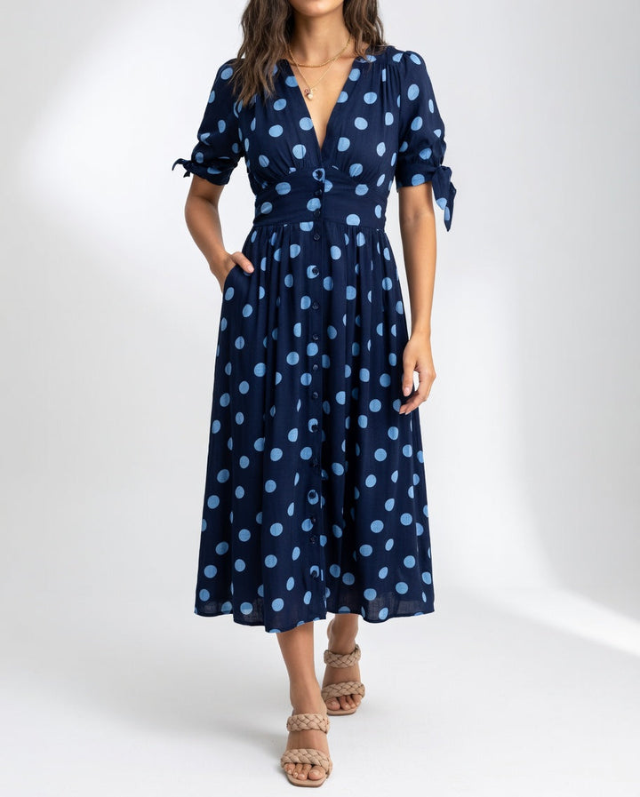 Fabienne - Elegante Vestido MIDI Con Estampado De Lunares