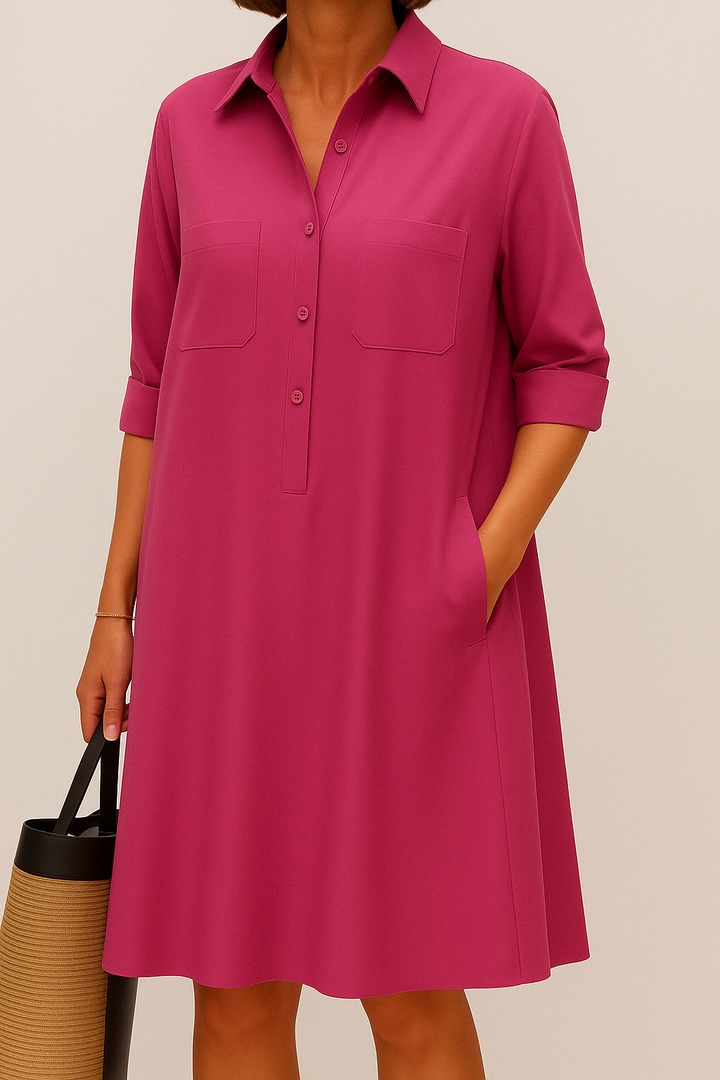 Nelida - Elegante Vestido De Manga Larga Con Bolsillos