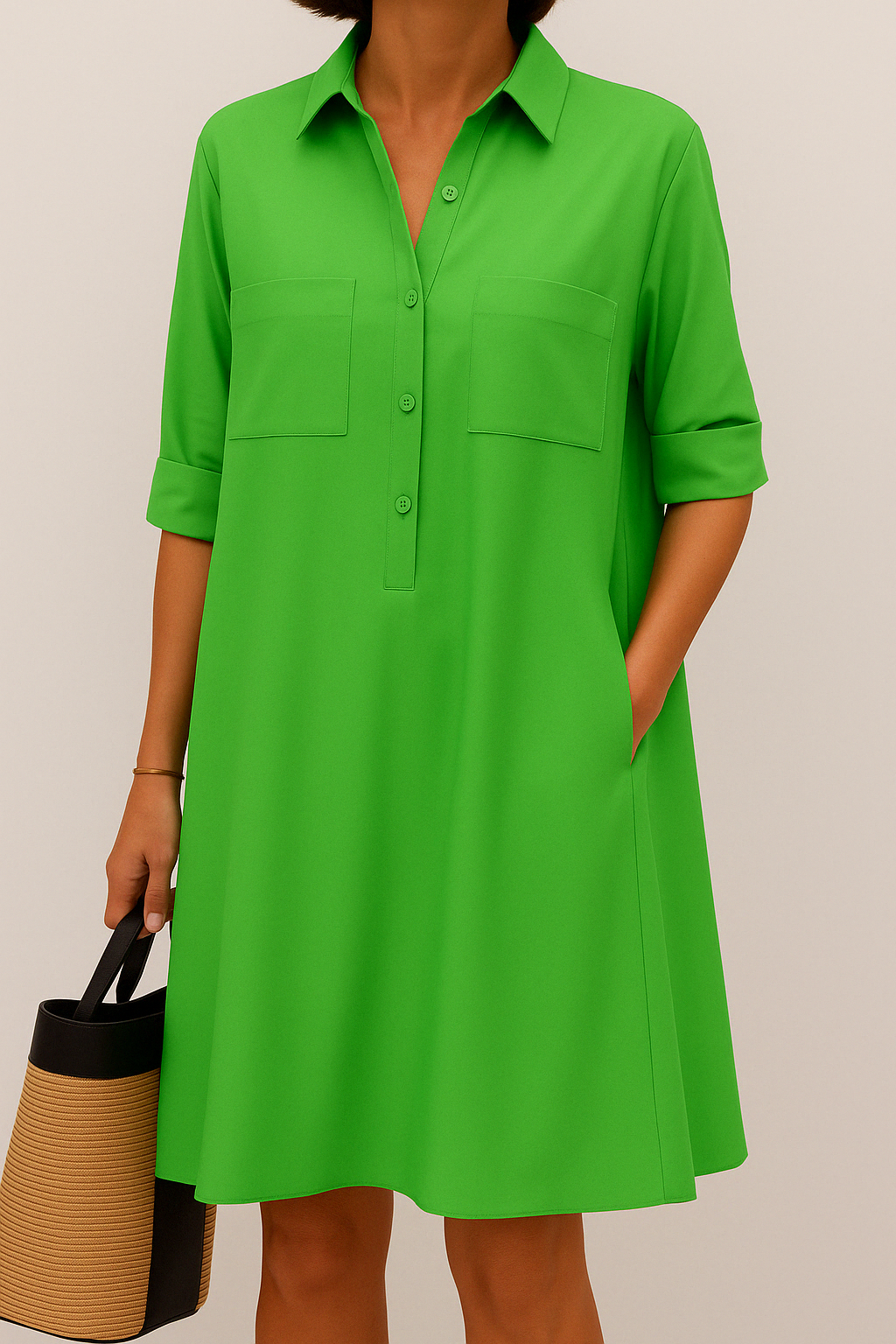 Nelida - Elegante Vestido De Manga Larga Con Bolsillos