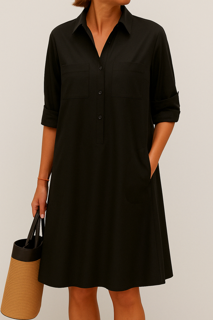Nelida - Elegante Vestido De Manga Larga Con Bolsillos
