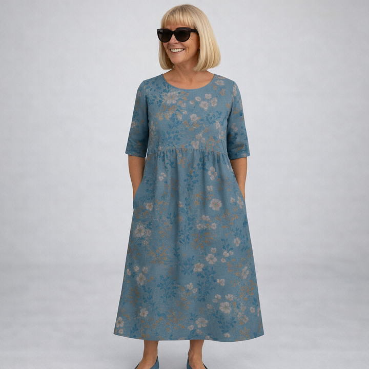 Zunia - Vestido Midi Floral Con Bolsillos