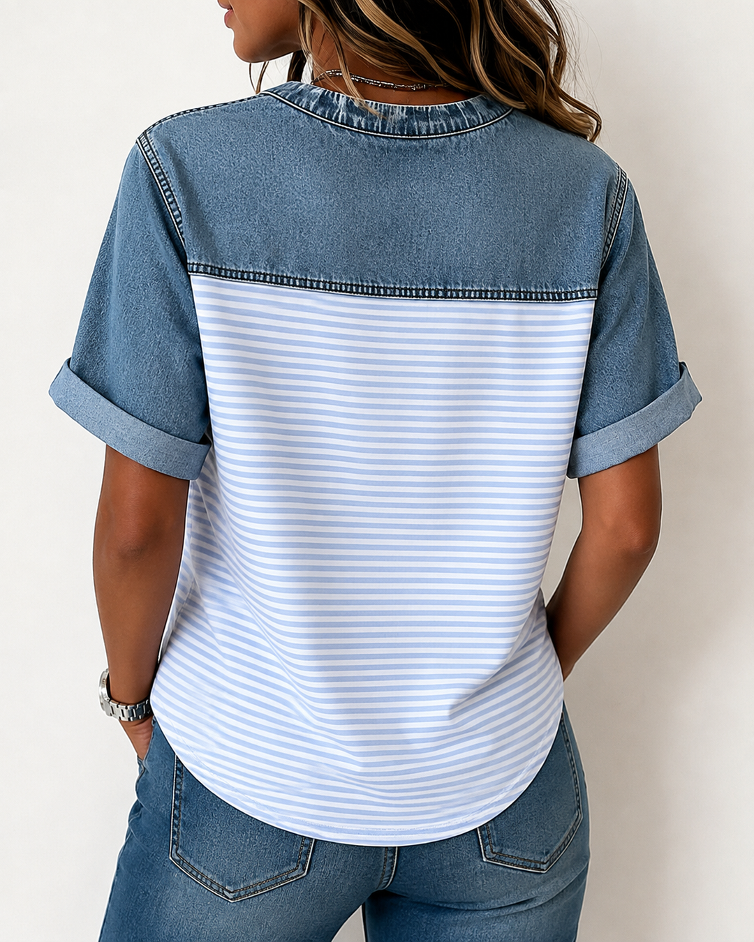 Tessie - Blusa Vaquera Con Paneles a Rayas