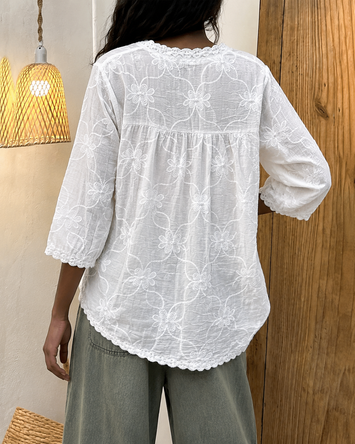 Guinwa - Blusa De Encaje Con Mangas Tres Cuartos