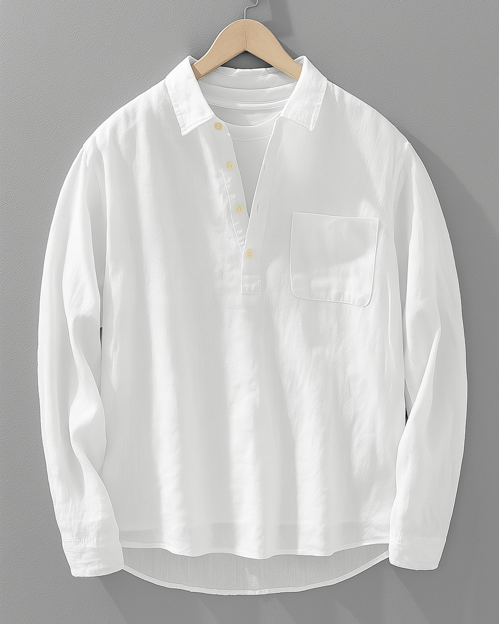 Antuan - Cómoda Camisa de Manga Larga con Bolsillo Delantero