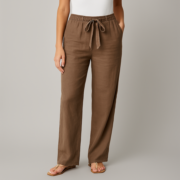 Gwyneth - Pantalones Elegantes De Lino Con Cinturón