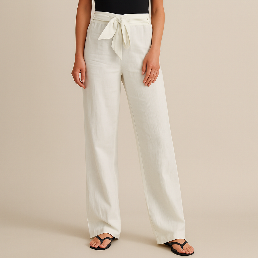 Gwyneth - Pantalones Elegantes De Lino Con Cinturón