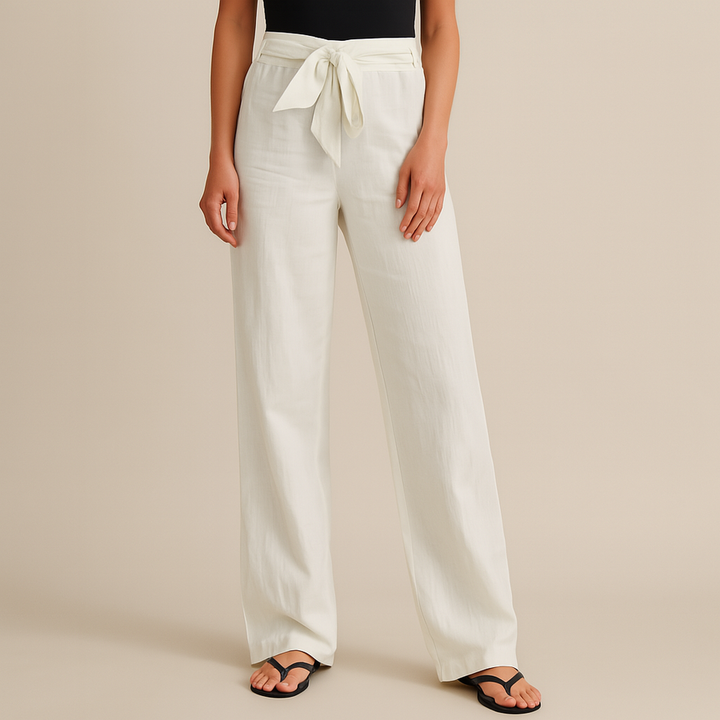 Gwyneth - Pantalones Elegantes De Lino Con Cinturón