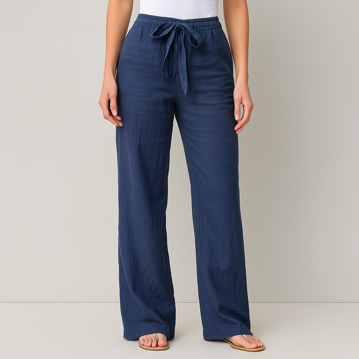 Gwyneth - Pantalones Elegantes De Lino Con Cinturón