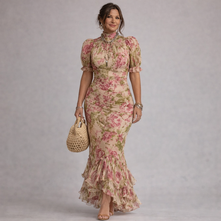 Erikka - Vestido Floral De Gasa Con Volantes En El Bajo