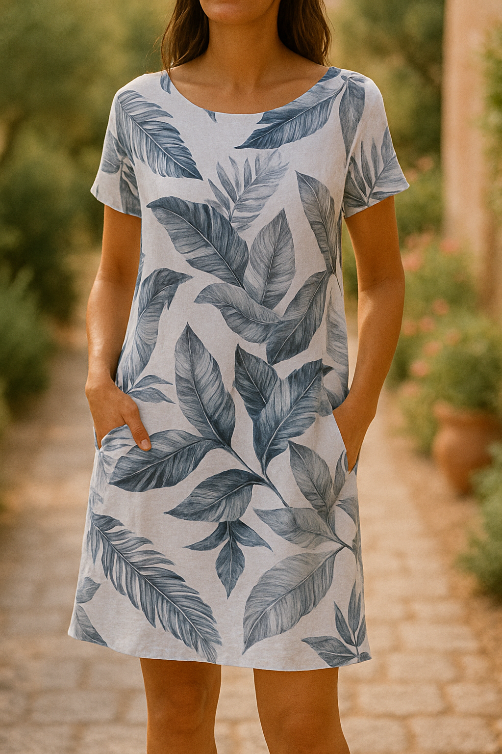 Frankie - Elegante Vestido De Lino Con Estampado De Hojas