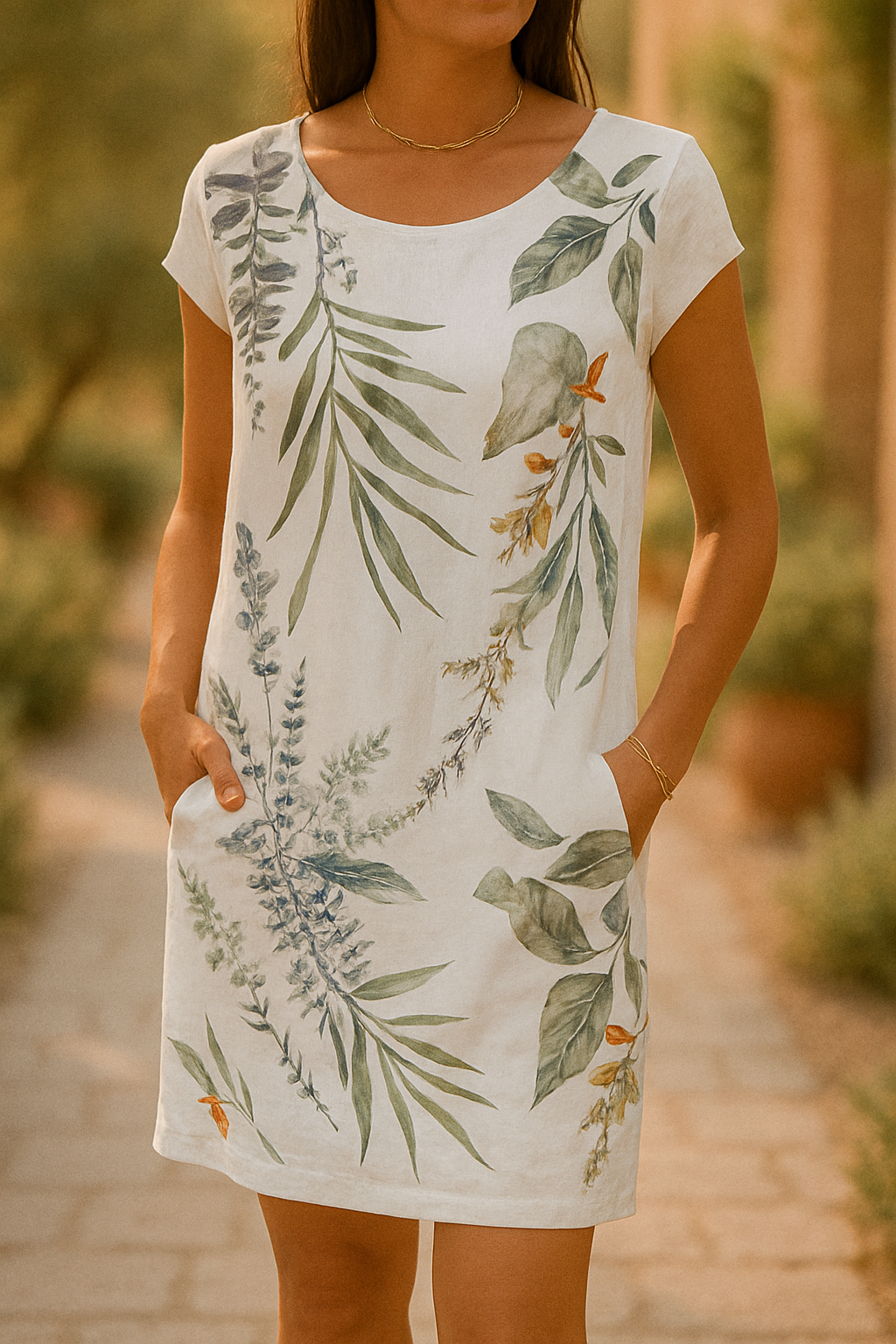 Frankie - Elegante Vestido De Lino Con Estampado De Hojas