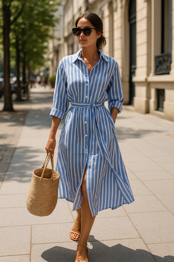 Reenata – Vestido a Rayas Con Cuello