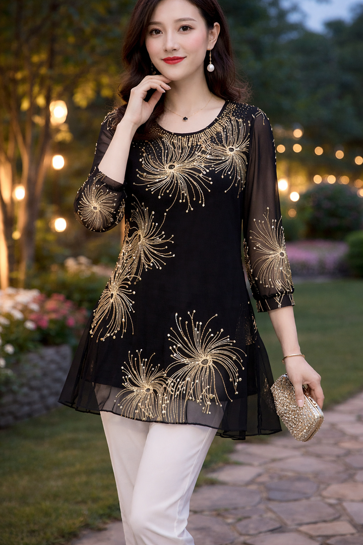 Skirmante - Blusas Estampadas de Gasa Con Cuello Redondo