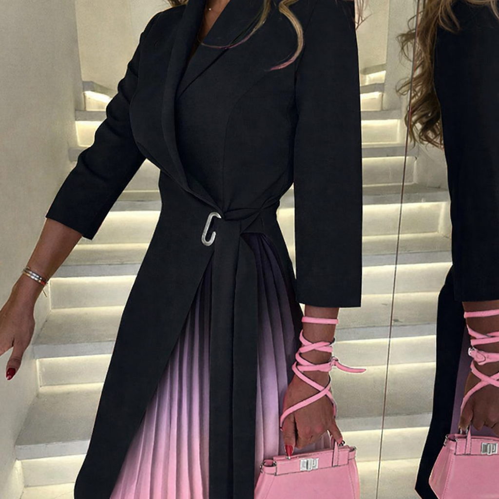 Meja - Vestido Blazer Plisado Con Cuello en V y Efecto Degradado