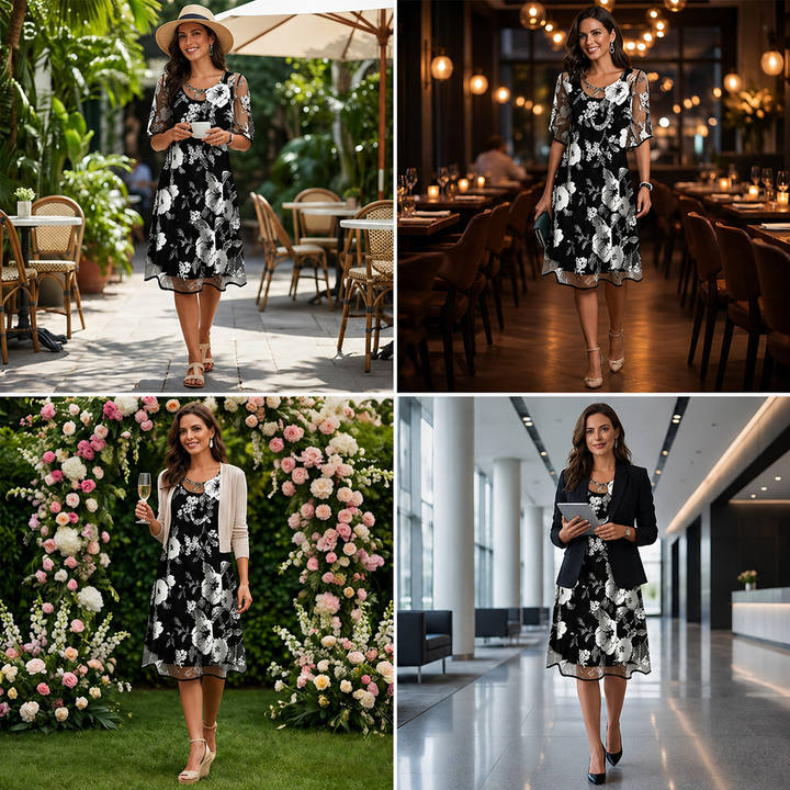 Noay - Elegante Vestido De Gasa Con Estampado Floral
