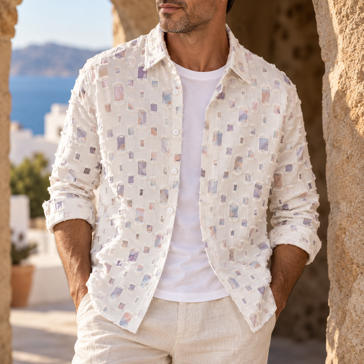Lipsey - Camisa de Manga Larga con Botones y Diseño de Cuadrados Texturizados