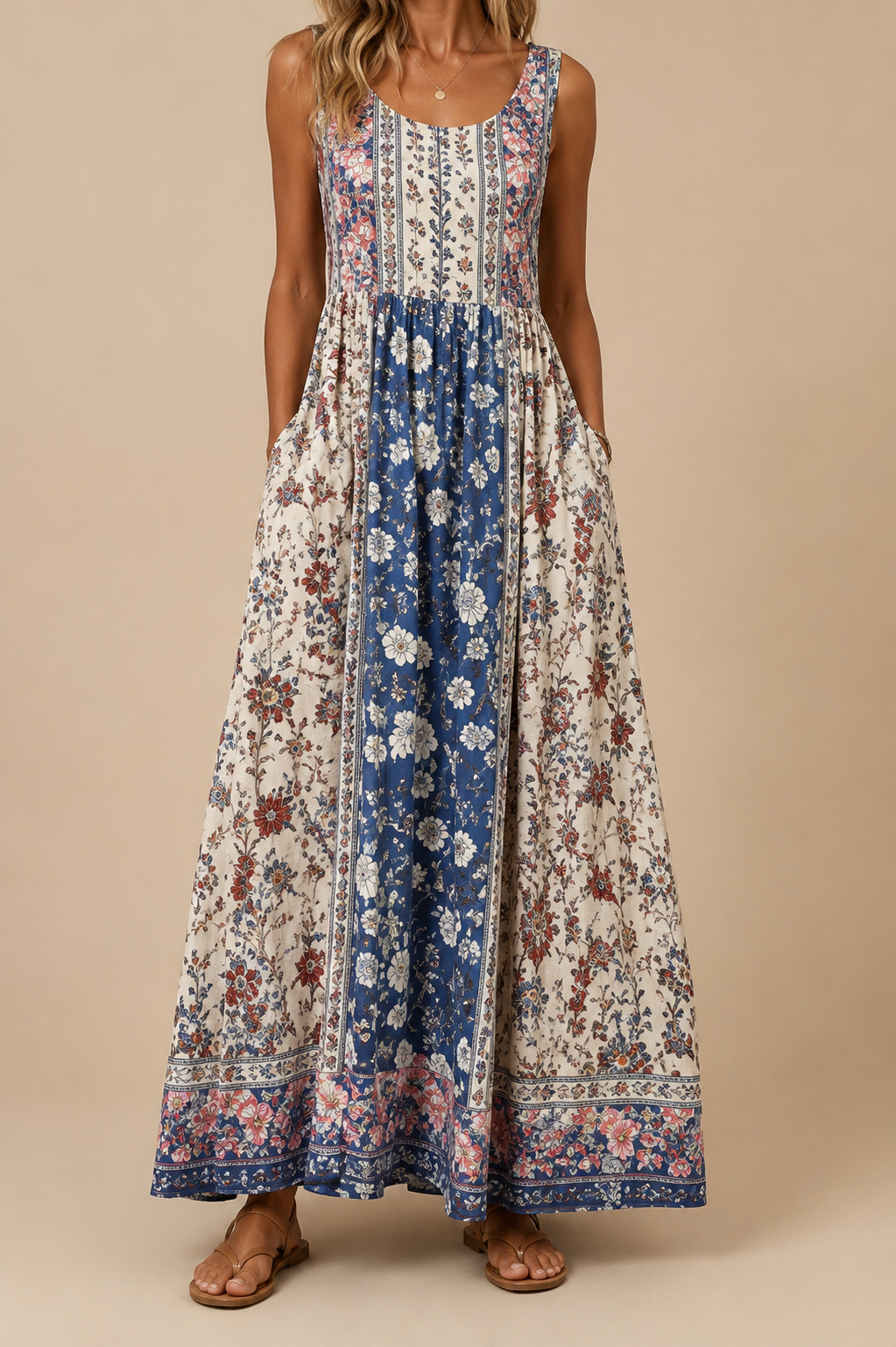Raqual - Vestido Largo Con Estampado Floral y Bolsillos