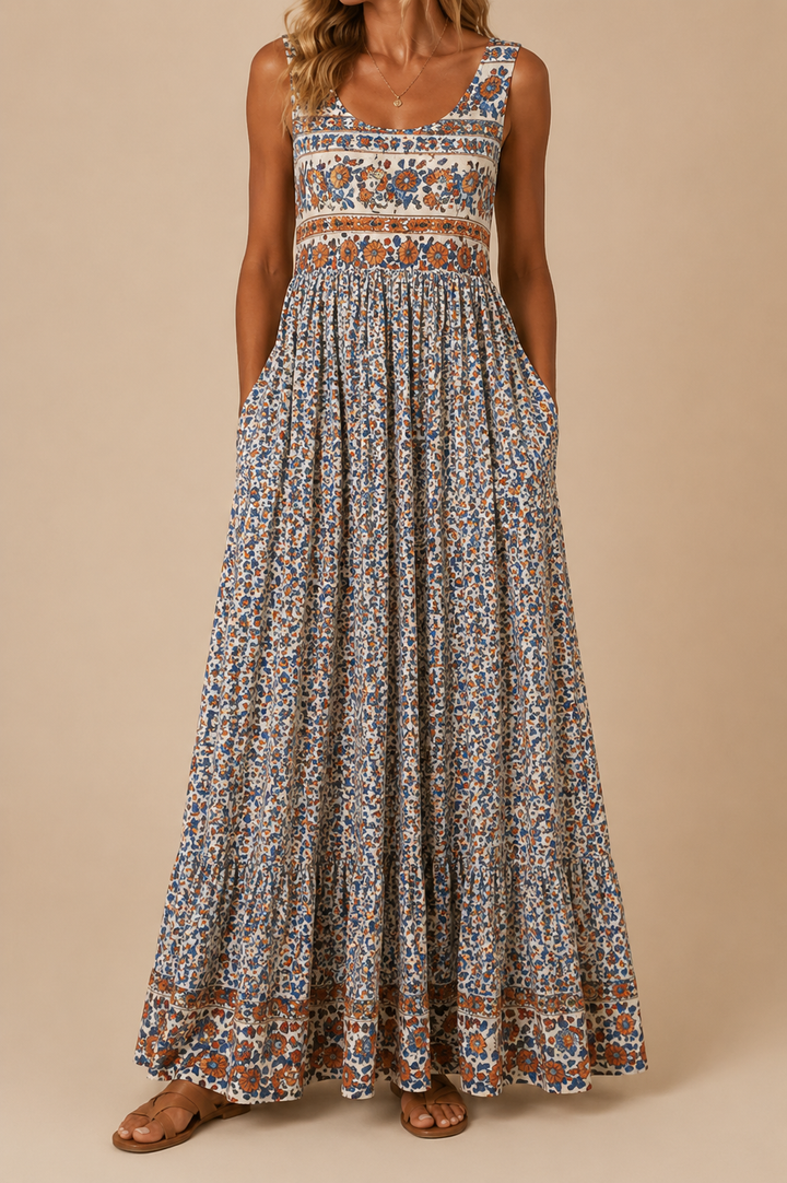Raqual - Vestido Largo Con Estampado Floral y Bolsillos
