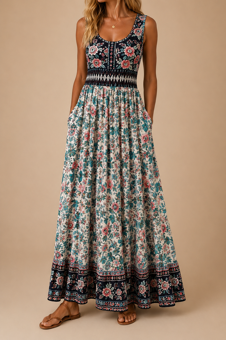 Raqual - Vestido Largo Con Estampado Floral y Bolsillos