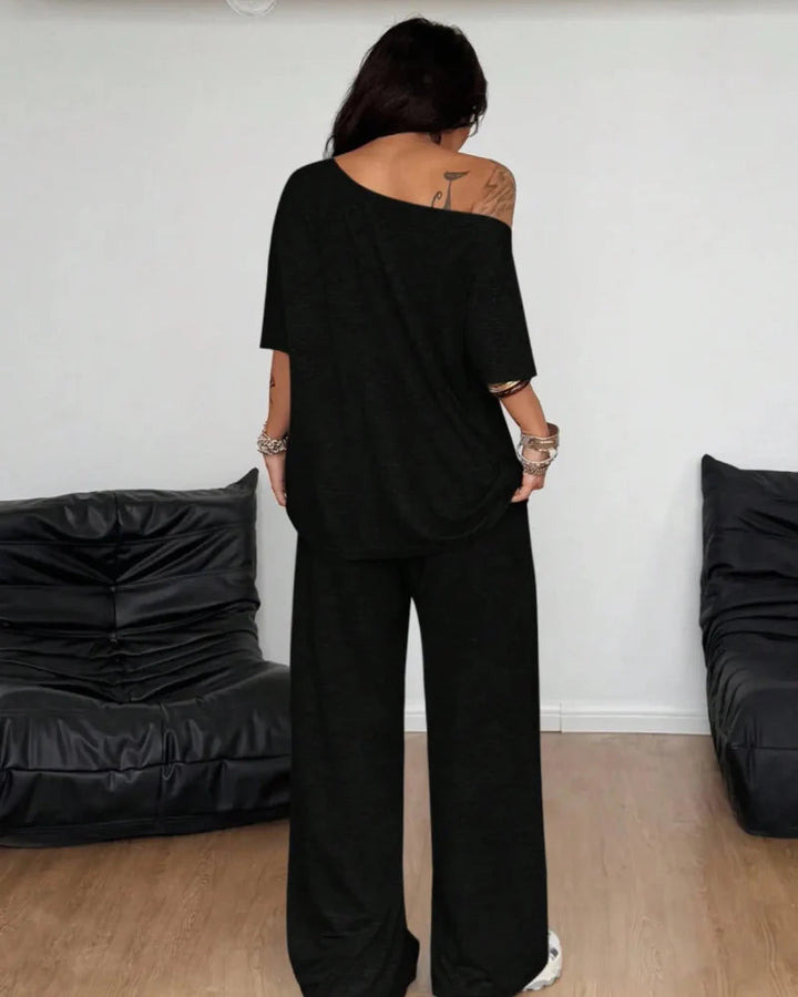 Ratirat - Conjunto de Blusa y Pantalones de Pierna Ancha