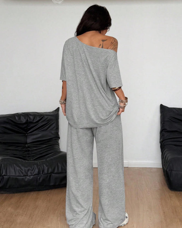 Ratirat - Conjunto de Blusa y Pantalones de Pierna Ancha