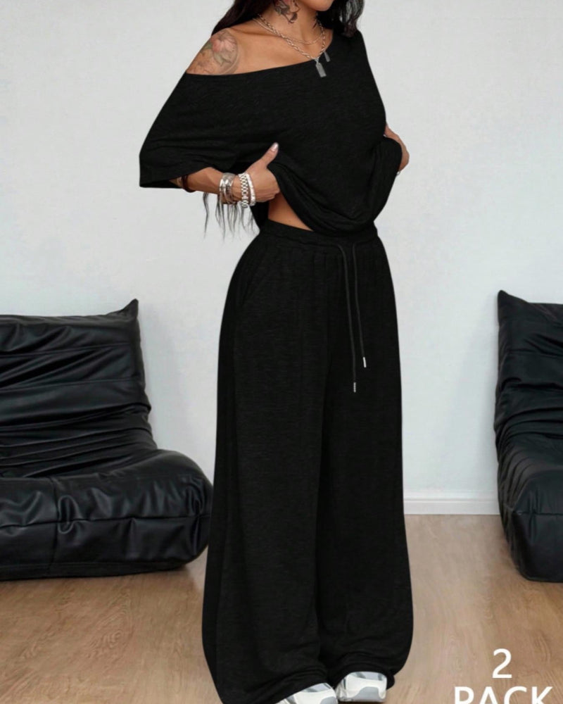 Ratirat - Conjunto de Blusa y Pantalones de Pierna Ancha