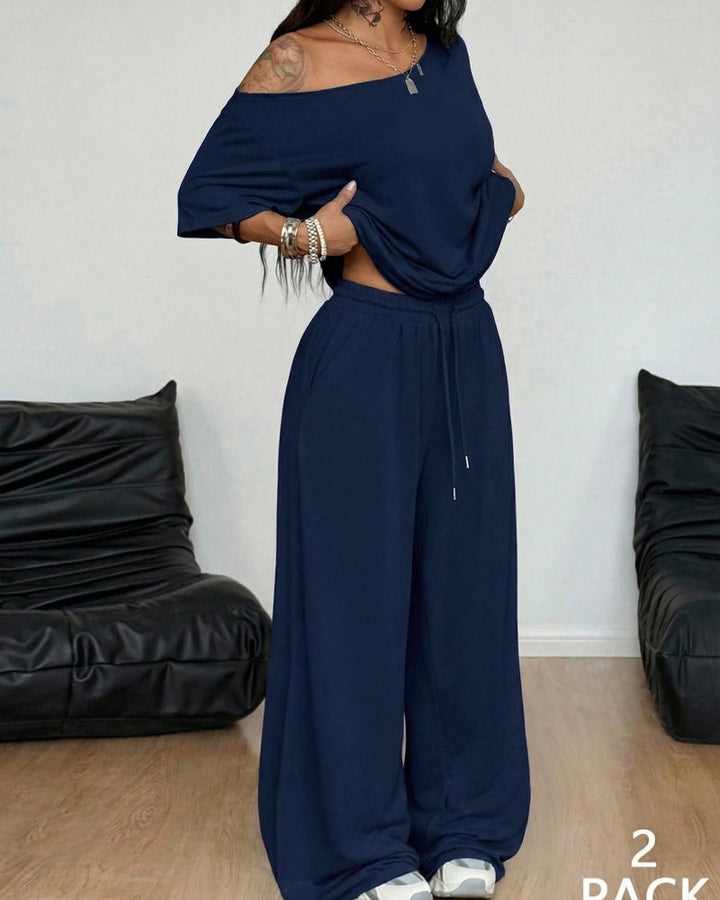 Ratirat - Conjunto de Blusa y Pantalones de Pierna Ancha