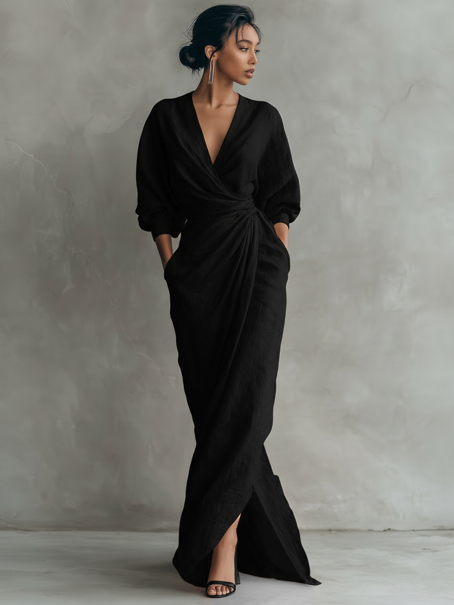 Konika - Vestido Largo Minimalista Con Cuello En V