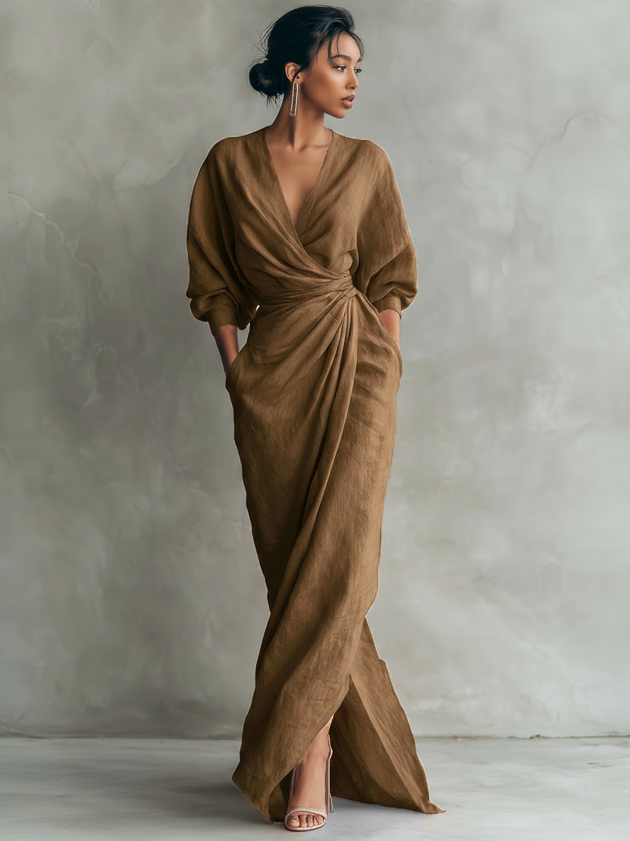 Konika - Vestido Largo Minimalista Con Cuello En V