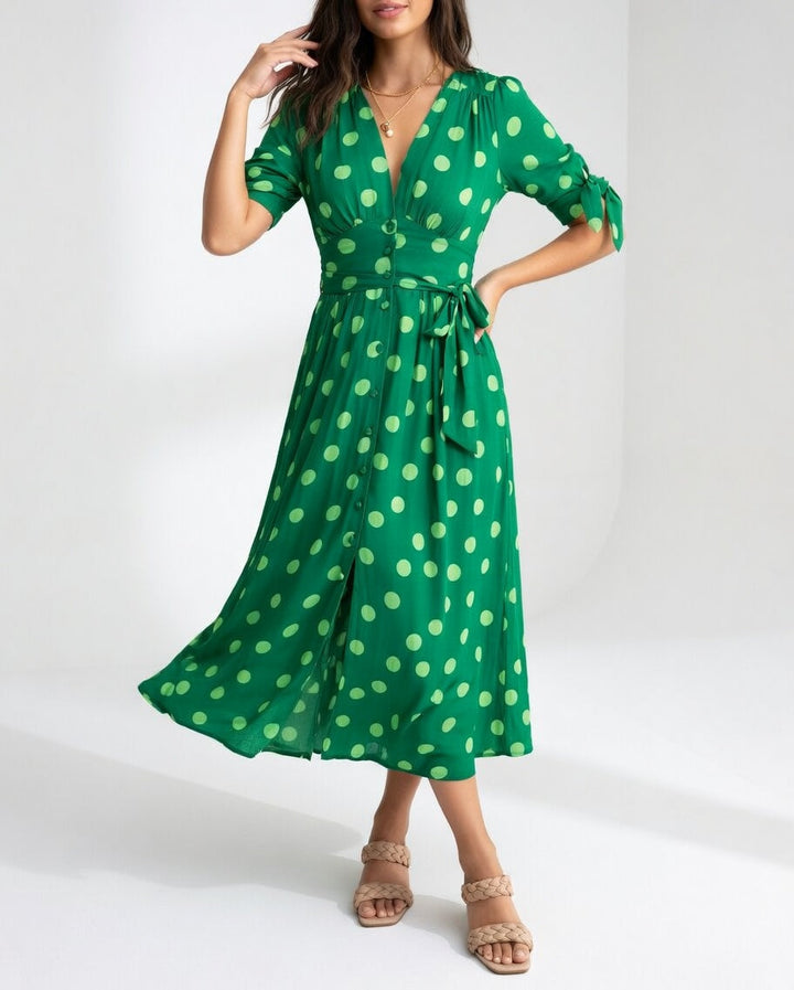 Fabienne - Elegante Vestido MIDI Con Estampado De Lunares